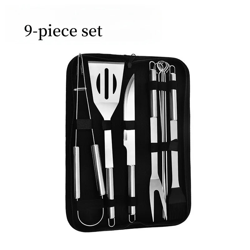NNEOBA 9-Piece Stainless Steel BBQ Grill Tool Set Silver